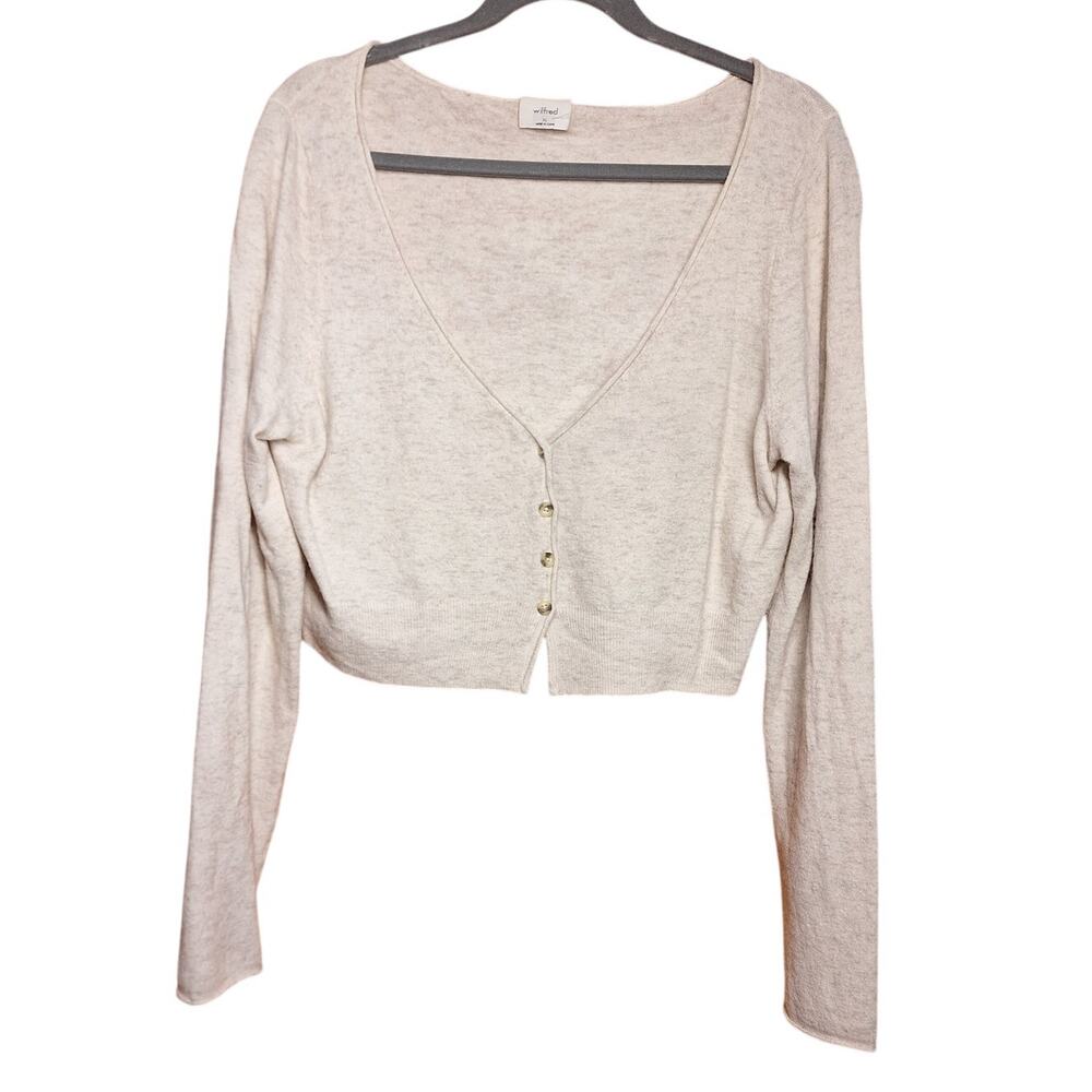 aritzia Wilfred Santorini Cardigan wool cashmere blend soft crop sweater cream